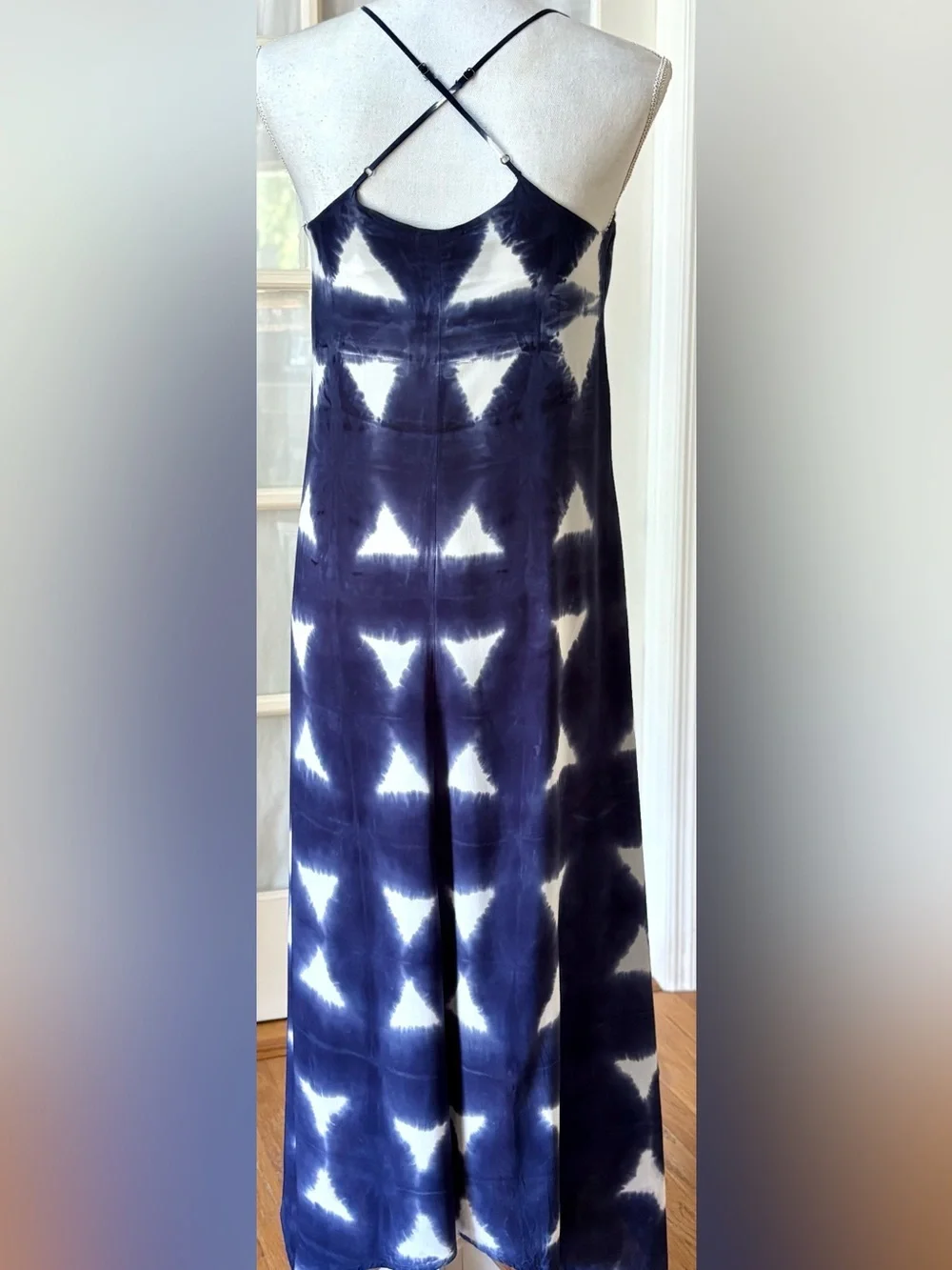 Splendid Shibori Tie Dye Handkerchief Hem Maxi Dress Blue Small